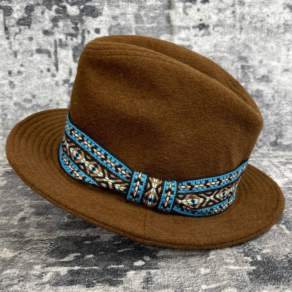 San Diego Hat Company Brown Wool Felt Fedora Women Small Aztec Band Boho Western